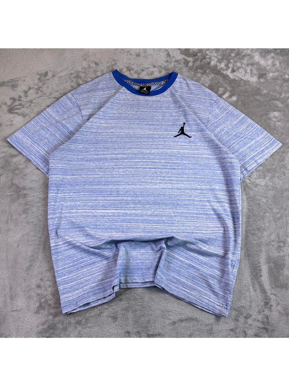 Air Jordan Striped Athletic T-Shirt Men’s Large Blue Basketball Performance Tee